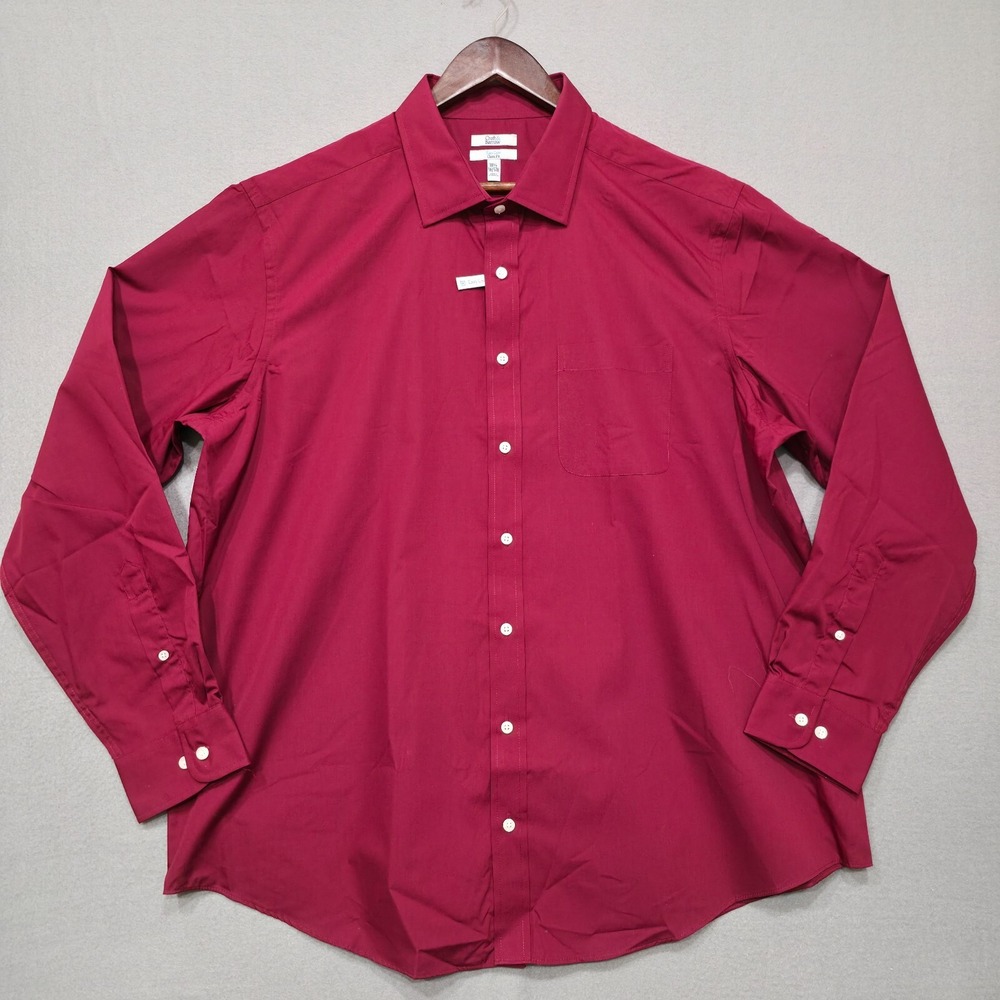 Croft & Barrow Mens Maroon Classic Long Sleeve Button Dress Shirt Sz 18.5-36/37B
